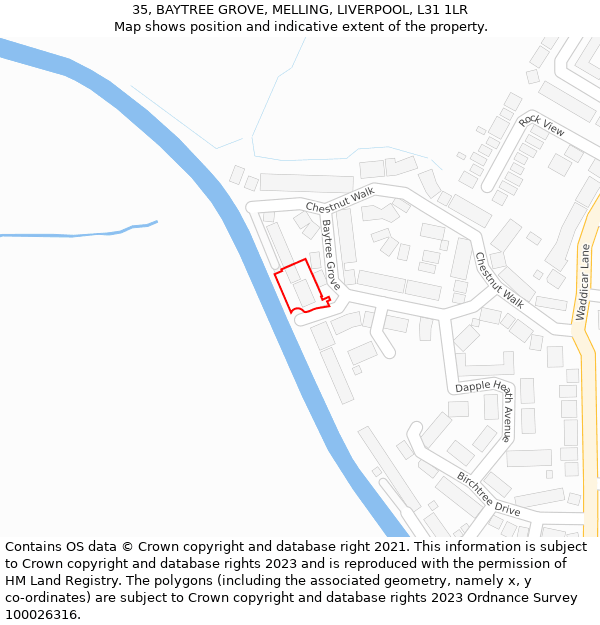 35, BAYTREE GROVE, MELLING, LIVERPOOL, L31 1LR: Location map and indicative extent of plot