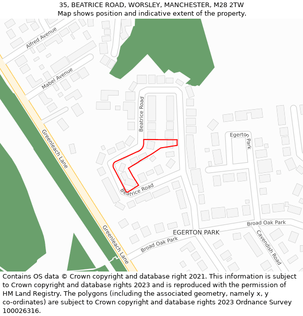 35, BEATRICE ROAD, WORSLEY, MANCHESTER, M28 2TW: Location map and indicative extent of plot