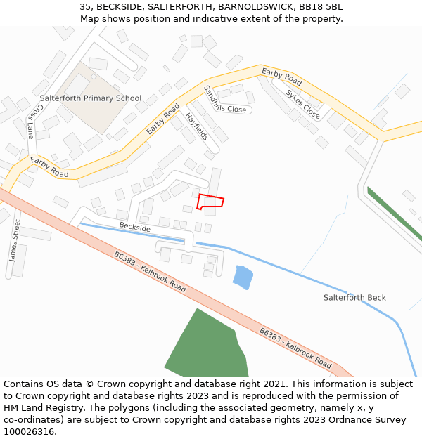 35, BECKSIDE, SALTERFORTH, BARNOLDSWICK, BB18 5BL: Location map and indicative extent of plot