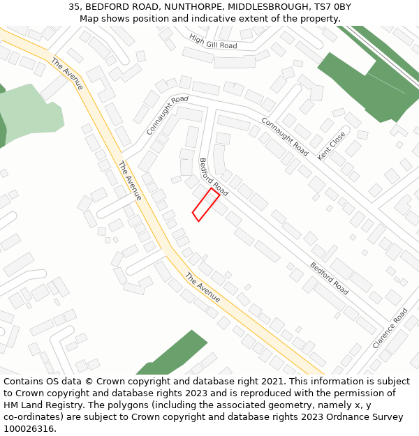 35, BEDFORD ROAD, NUNTHORPE, MIDDLESBROUGH, TS7 0BY: Location map and indicative extent of plot