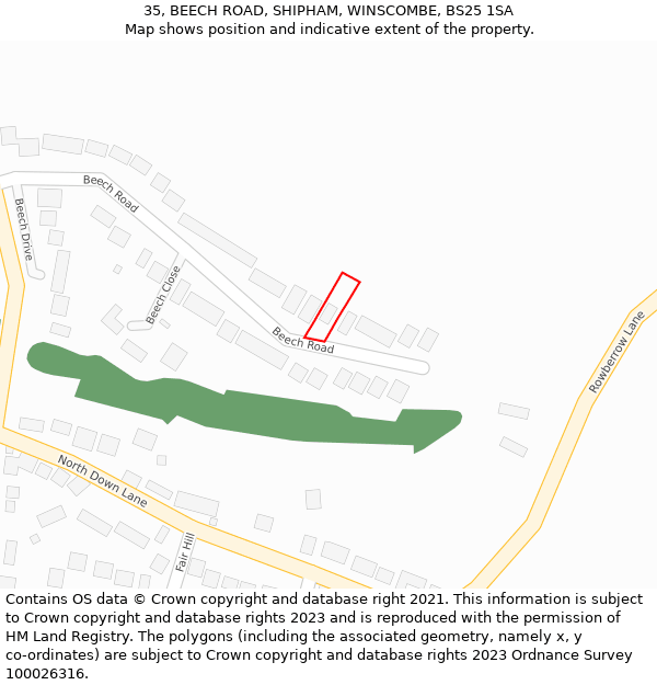 35, BEECH ROAD, SHIPHAM, WINSCOMBE, BS25 1SA: Location map and indicative extent of plot