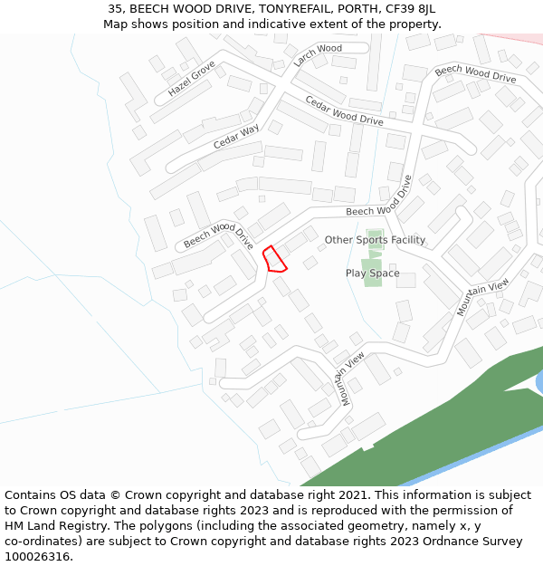 35, BEECH WOOD DRIVE, TONYREFAIL, PORTH, CF39 8JL: Location map and indicative extent of plot