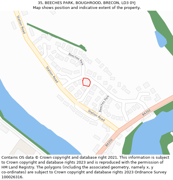 35, BEECHES PARK, BOUGHROOD, BRECON, LD3 0YJ: Location map and indicative extent of plot