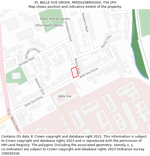 35, BELLE VUE GROVE, MIDDLESBROUGH, TS4 2PU: Location map and indicative extent of plot