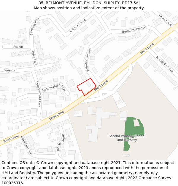 35, BELMONT AVENUE, BAILDON, SHIPLEY, BD17 5AJ: Location map and indicative extent of plot