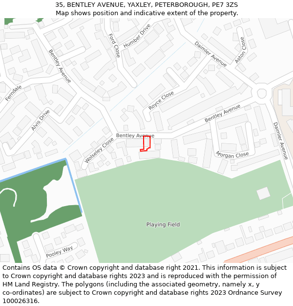 35, BENTLEY AVENUE, YAXLEY, PETERBOROUGH, PE7 3ZS: Location map and indicative extent of plot