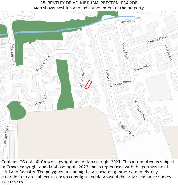 35, BENTLEY DRIVE, KIRKHAM, PRESTON, PR4 2DR: Location map and indicative extent of plot