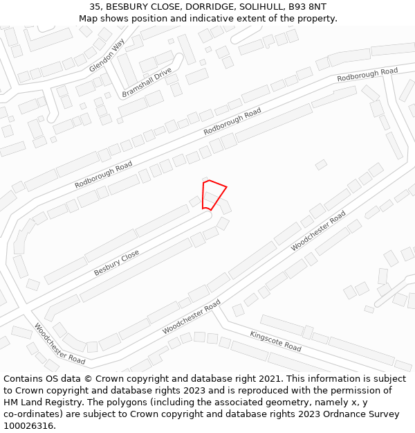 35, BESBURY CLOSE, DORRIDGE, SOLIHULL, B93 8NT: Location map and indicative extent of plot