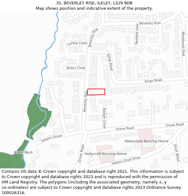 35, BEVERLEY RISE, ILKLEY, LS29 9DB: Location map and indicative extent of plot