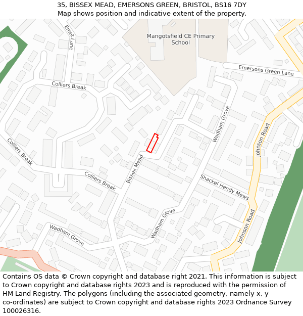 35, BISSEX MEAD, EMERSONS GREEN, BRISTOL, BS16 7DY: Location map and indicative extent of plot