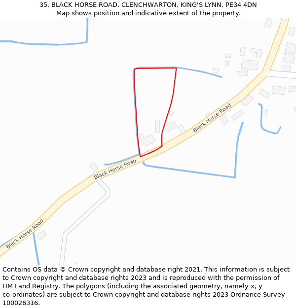 35, BLACK HORSE ROAD, CLENCHWARTON, KING'S LYNN, PE34 4DN: Location map and indicative extent of plot