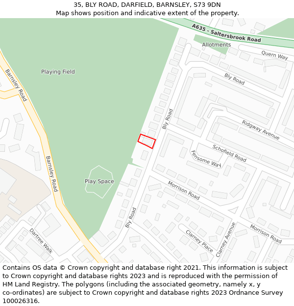 35, BLY ROAD, DARFIELD, BARNSLEY, S73 9DN: Location map and indicative extent of plot