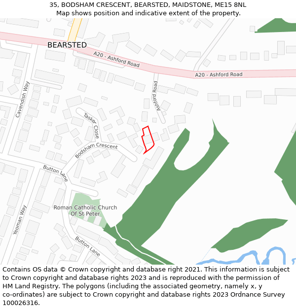 35, BODSHAM CRESCENT, BEARSTED, MAIDSTONE, ME15 8NL: Location map and indicative extent of plot