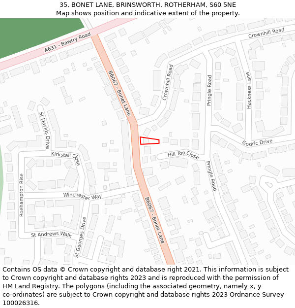 35, BONET LANE, BRINSWORTH, ROTHERHAM, S60 5NE: Location map and indicative extent of plot