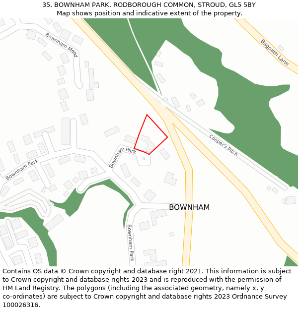35, BOWNHAM PARK, RODBOROUGH COMMON, STROUD, GL5 5BY: Location map and indicative extent of plot