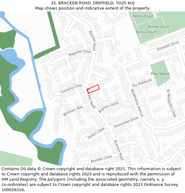 35, BRACKEN ROAD, DRIFFIELD, YO25 6UJ: Location map and indicative extent of plot
