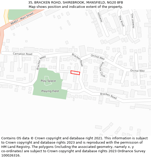 35, BRACKEN ROAD, SHIREBROOK, MANSFIELD, NG20 8FB: Location map and indicative extent of plot