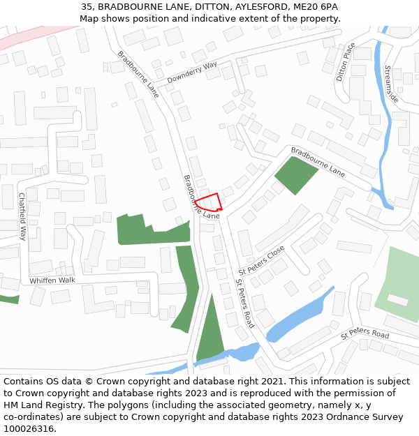 35, BRADBOURNE LANE, DITTON, AYLESFORD, ME20 6PA: Location map and indicative extent of plot