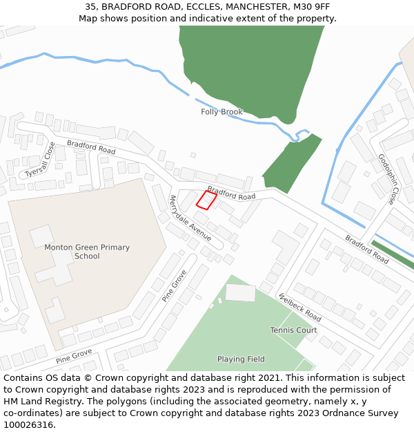 35, BRADFORD ROAD, ECCLES, MANCHESTER, M30 9FF: Location map and indicative extent of plot