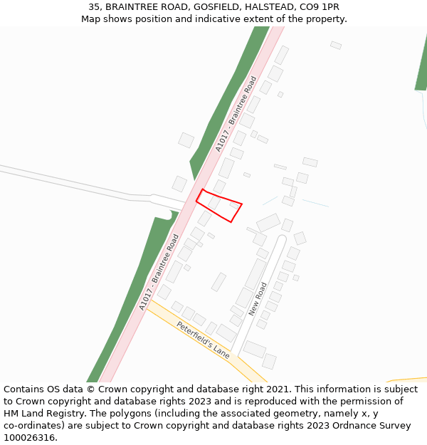 35, BRAINTREE ROAD, GOSFIELD, HALSTEAD, CO9 1PR: Location map and indicative extent of plot