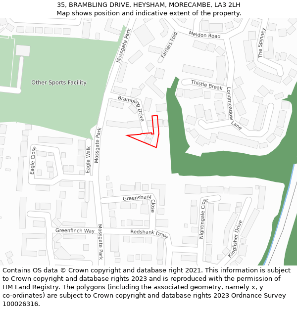 35, BRAMBLING DRIVE, HEYSHAM, MORECAMBE, LA3 2LH: Location map and indicative extent of plot