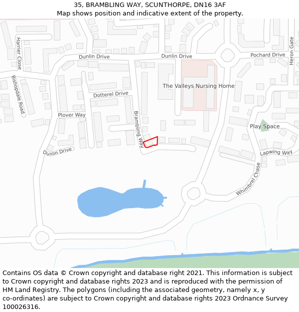 35, BRAMBLING WAY, SCUNTHORPE, DN16 3AF: Location map and indicative extent of plot