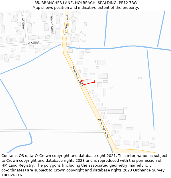 35, BRANCHES LANE, HOLBEACH, SPALDING, PE12 7BG: Location map and indicative extent of plot