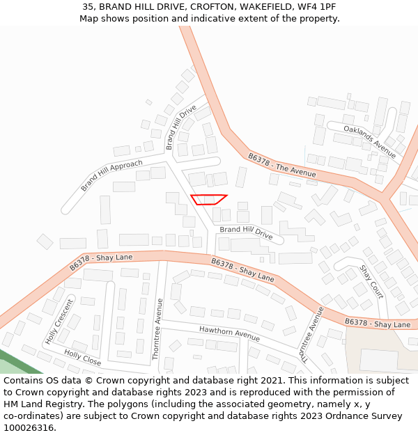 35, BRAND HILL DRIVE, CROFTON, WAKEFIELD, WF4 1PF: Location map and indicative extent of plot