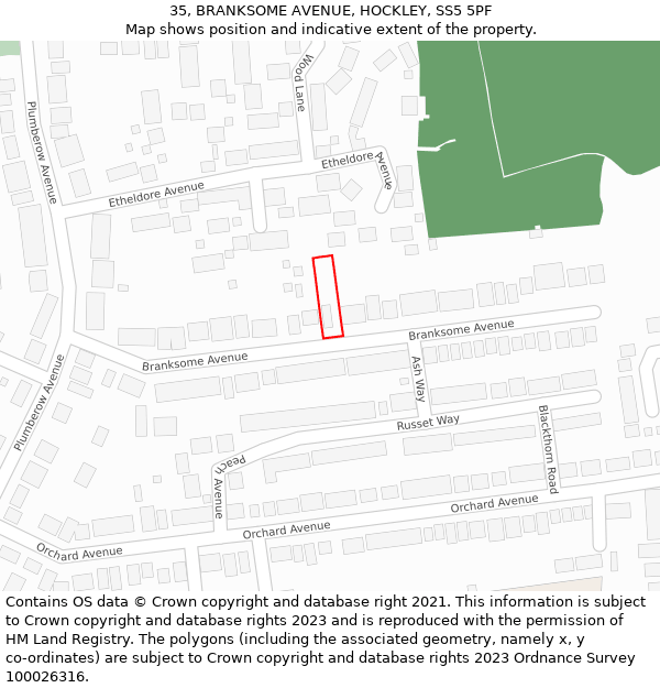 35, BRANKSOME AVENUE, HOCKLEY, SS5 5PF: Location map and indicative extent of plot