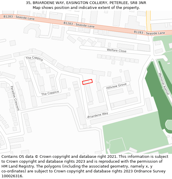 35, BRIARDENE WAY, EASINGTON COLLIERY, PETERLEE, SR8 3NR: Location map and indicative extent of plot