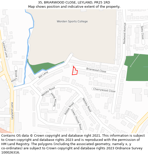 35, BRIARWOOD CLOSE, LEYLAND, PR25 1RD: Location map and indicative extent of plot
