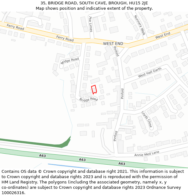 35, BRIDGE ROAD, SOUTH CAVE, BROUGH, HU15 2JE: Location map and indicative extent of plot