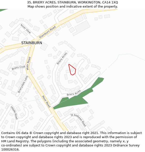 35, BRIERY ACRES, STAINBURN, WORKINGTON, CA14 1XQ: Location map and indicative extent of plot