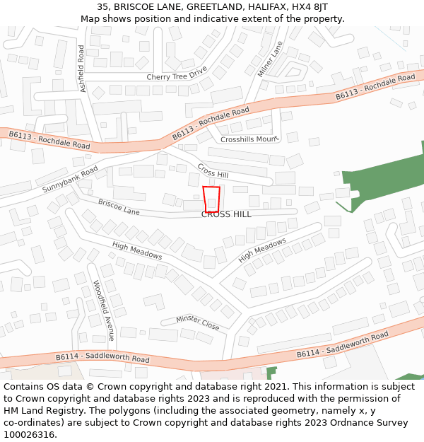 35, BRISCOE LANE, GREETLAND, HALIFAX, HX4 8JT: Location map and indicative extent of plot