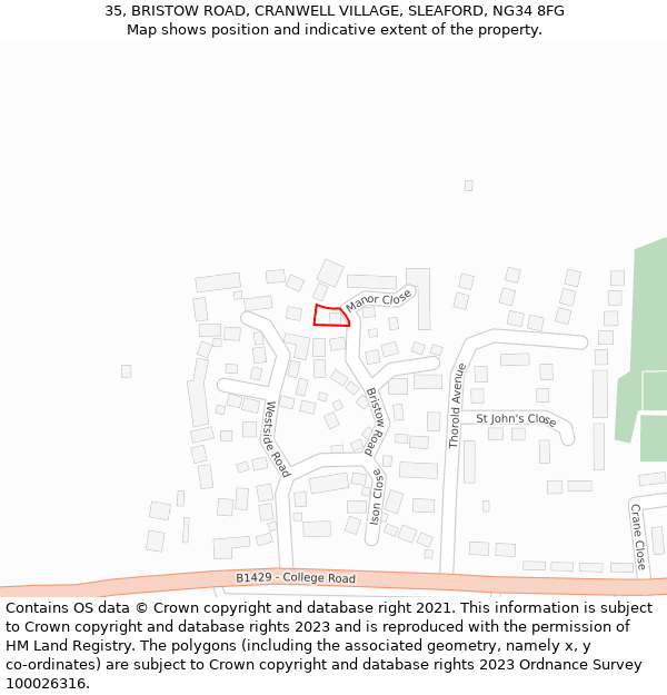 35, BRISTOW ROAD, CRANWELL VILLAGE, SLEAFORD, NG34 8FG: Location map and indicative extent of plot