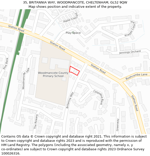 35, BRITANNIA WAY, WOODMANCOTE, CHELTENHAM, GL52 9QW: Location map and indicative extent of plot