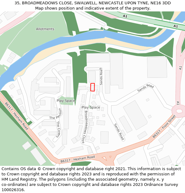 35, BROADMEADOWS CLOSE, SWALWELL, NEWCASTLE UPON TYNE, NE16 3DD: Location map and indicative extent of plot