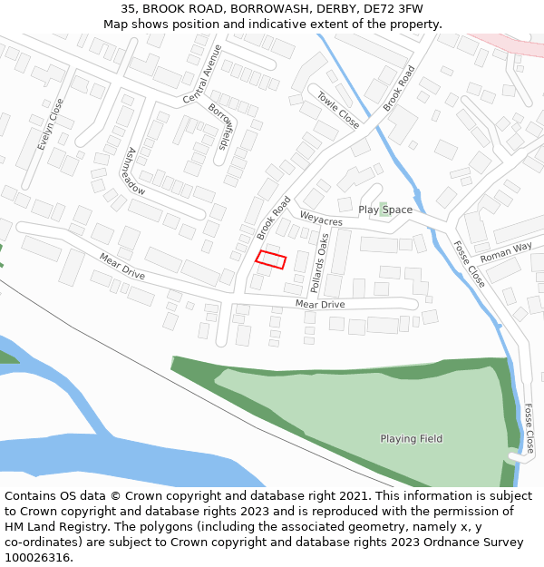 35, BROOK ROAD, BORROWASH, DERBY, DE72 3FW: Location map and indicative extent of plot