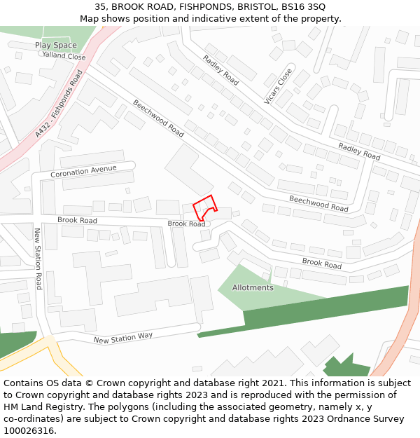 35, BROOK ROAD, FISHPONDS, BRISTOL, BS16 3SQ: Location map and indicative extent of plot