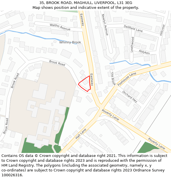 35, BROOK ROAD, MAGHULL, LIVERPOOL, L31 3EG: Location map and indicative extent of plot