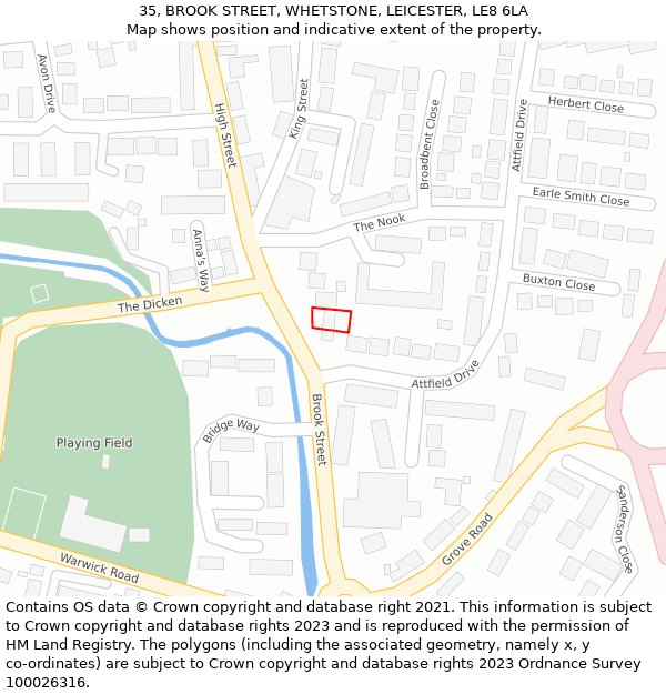 35, BROOK STREET, WHETSTONE, LEICESTER, LE8 6LA: Location map and indicative extent of plot
