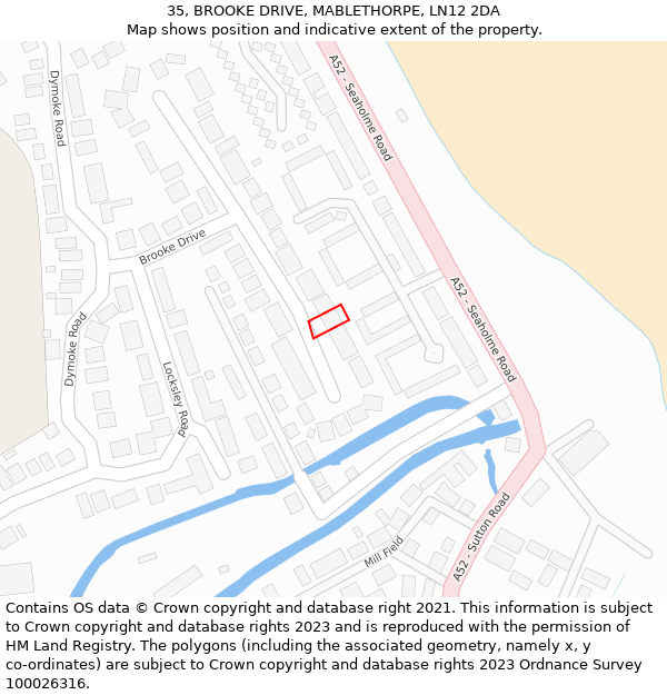 35, BROOKE DRIVE, MABLETHORPE, LN12 2DA: Location map and indicative extent of plot