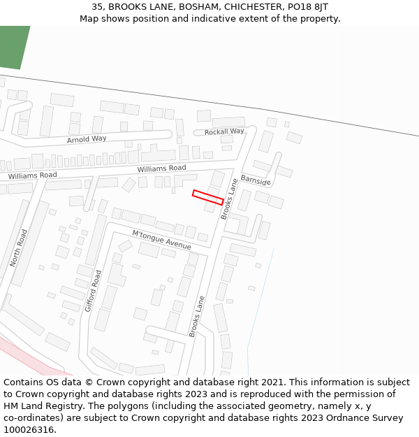 35, BROOKS LANE, BOSHAM, CHICHESTER, PO18 8JT: Location map and indicative extent of plot