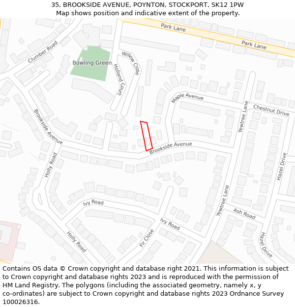 35, BROOKSIDE AVENUE, POYNTON, STOCKPORT, SK12 1PW: Location map and indicative extent of plot