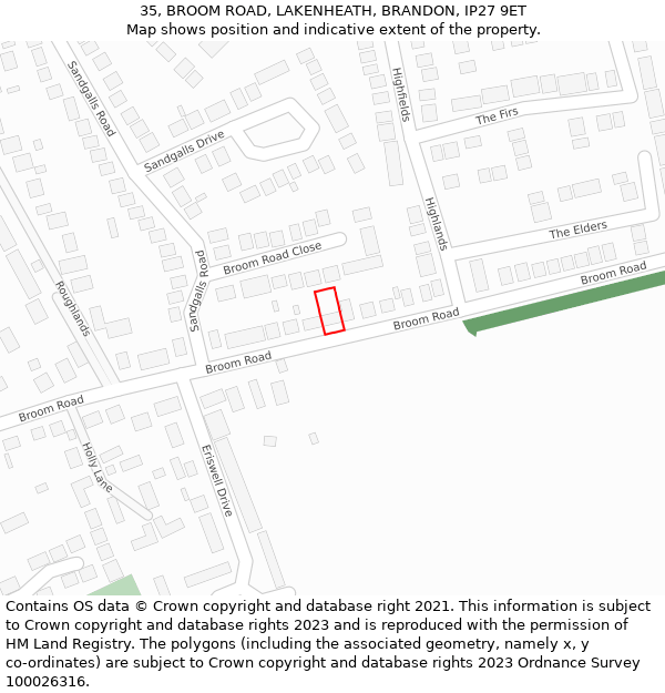 35, BROOM ROAD, LAKENHEATH, BRANDON, IP27 9ET: Location map and indicative extent of plot
