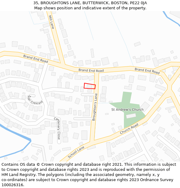 35, BROUGHTONS LANE, BUTTERWICK, BOSTON, PE22 0JA: Location map and indicative extent of plot