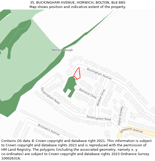 35, BUCKINGHAM AVENUE, HORWICH, BOLTON, BL6 6NS: Location map and indicative extent of plot