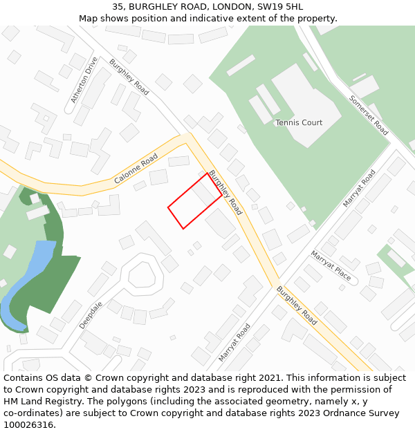 35, BURGHLEY ROAD, LONDON, SW19 5HL: Location map and indicative extent of plot