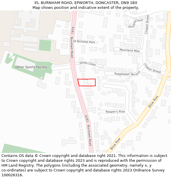 35, BURNHAM ROAD, EPWORTH, DONCASTER, DN9 1BX: Location map and indicative extent of plot