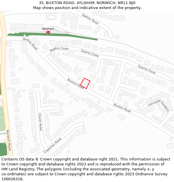 35, BUXTON ROAD, AYLSHAM, NORWICH, NR11 6JD: Location map and indicative extent of plot